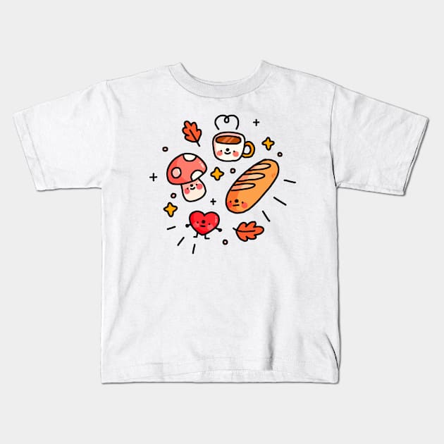 Fall Friends Kids T-Shirt by maiadrawss